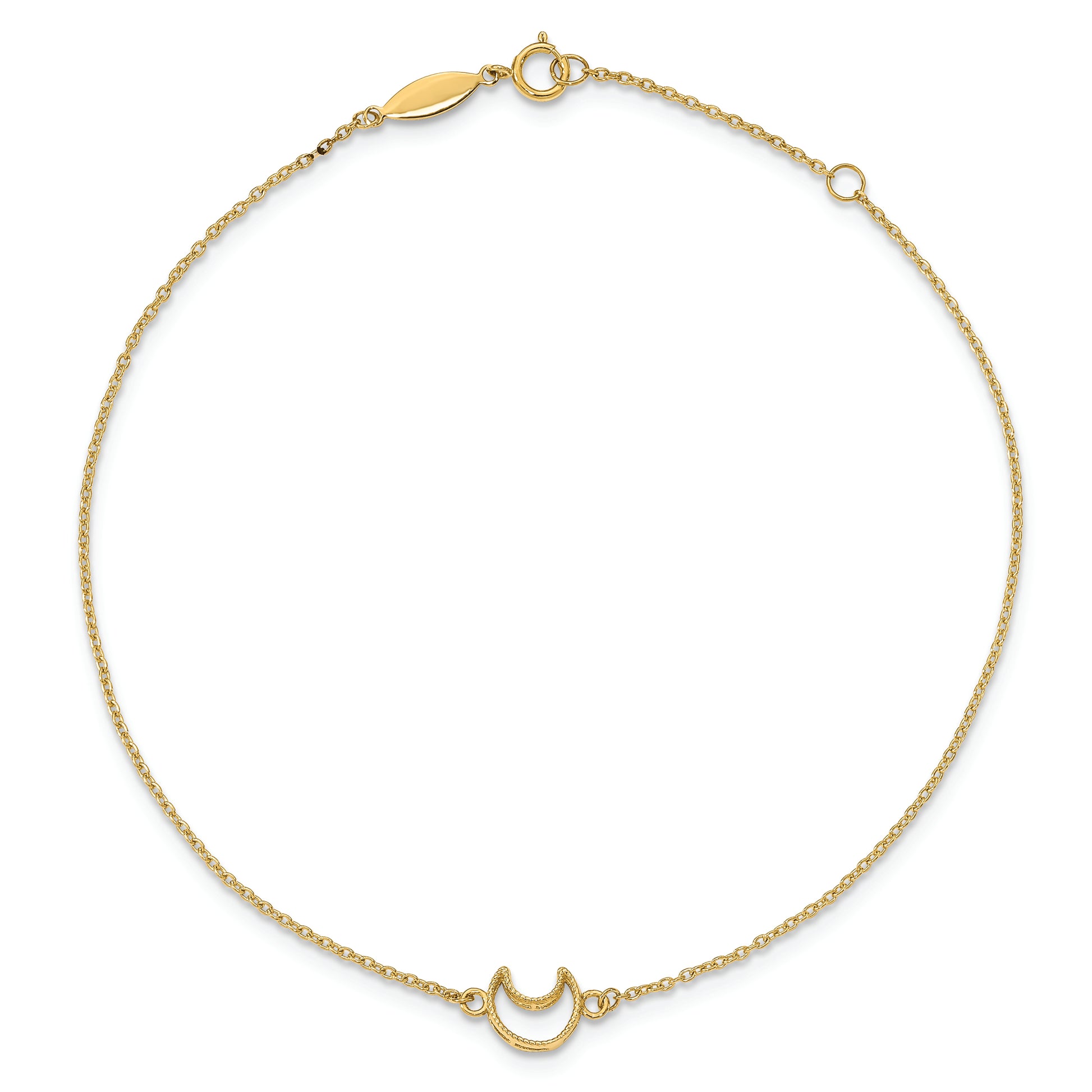 14K Gold Textured and Polished Moon 9in Plus 1in ext. Anklet
