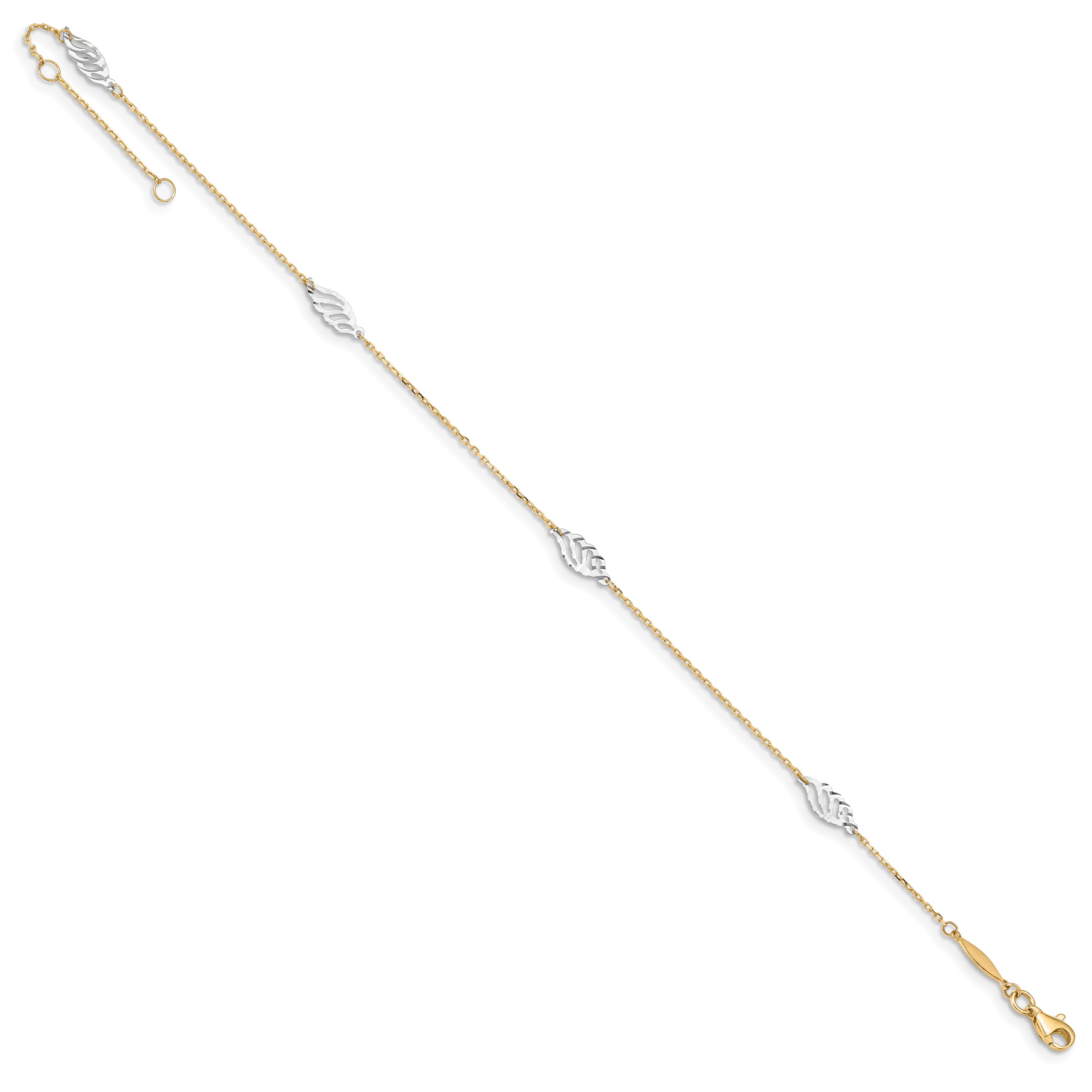 14K Two-Tone Diamond-cut Polished Leaf 9in Plus 1in ext. Anklet