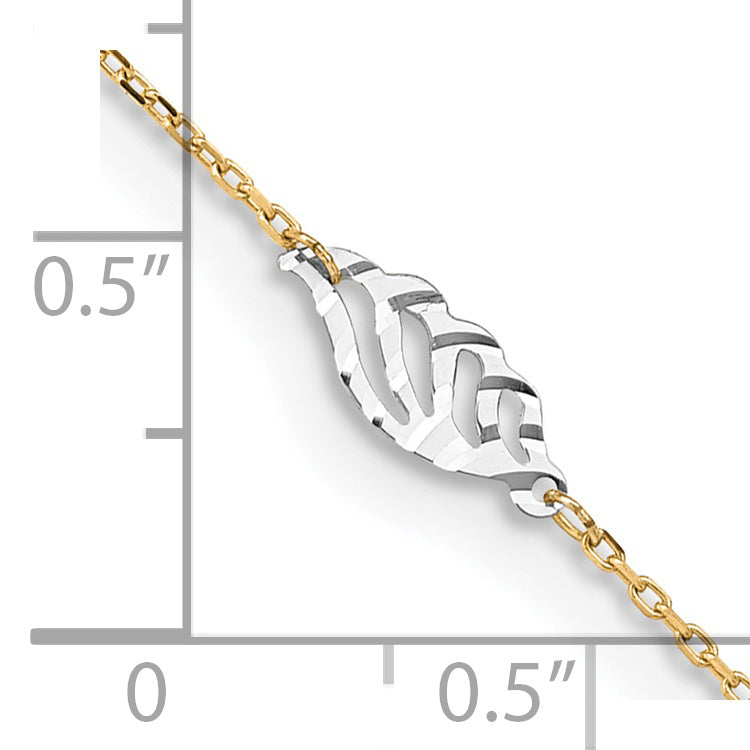 14K Two-Tone Diamond-cut Polished Leaf 9in Plus 1in ext. Anklet