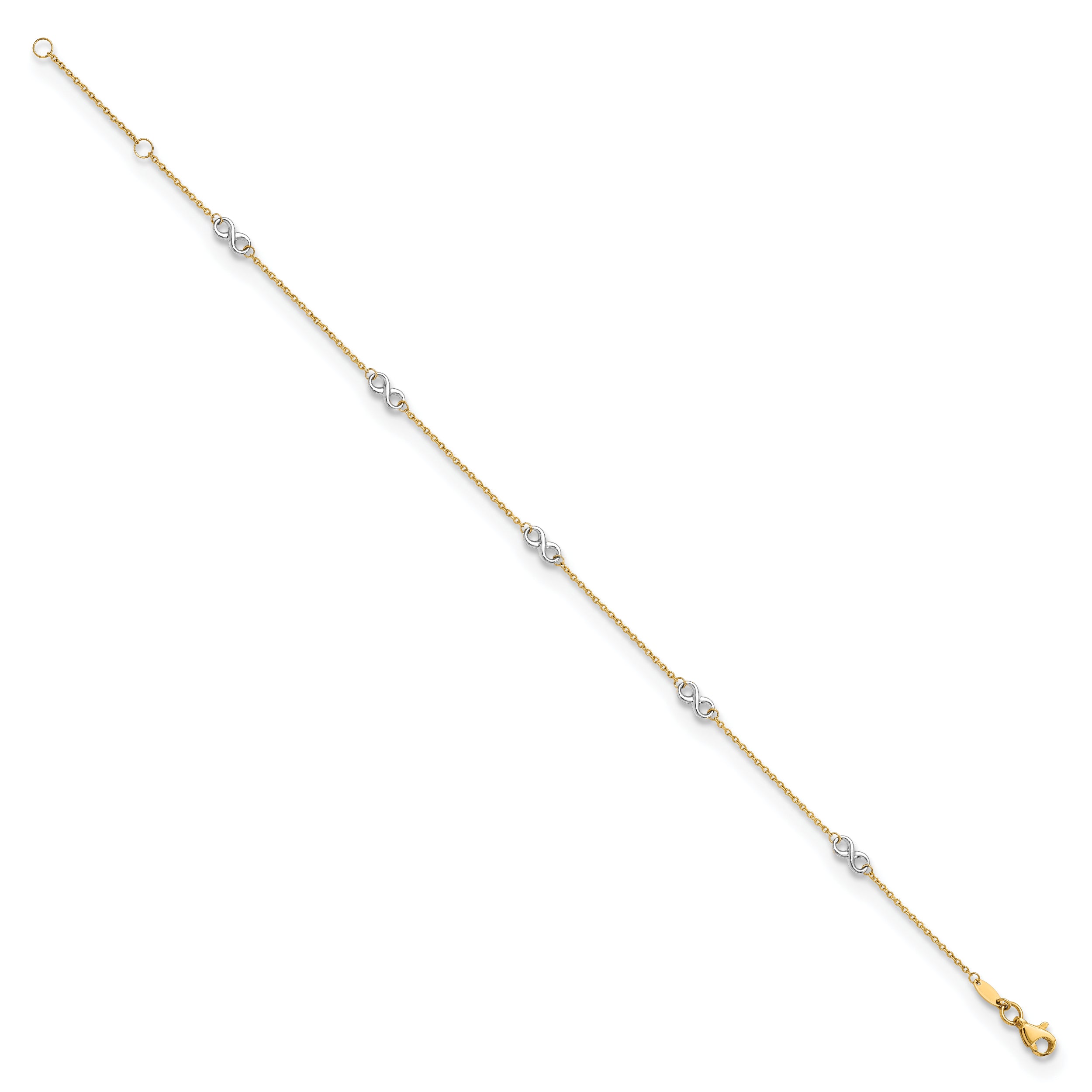 14K Two-tone Polished Infinity 9in Plus 1 in ext. Anklet