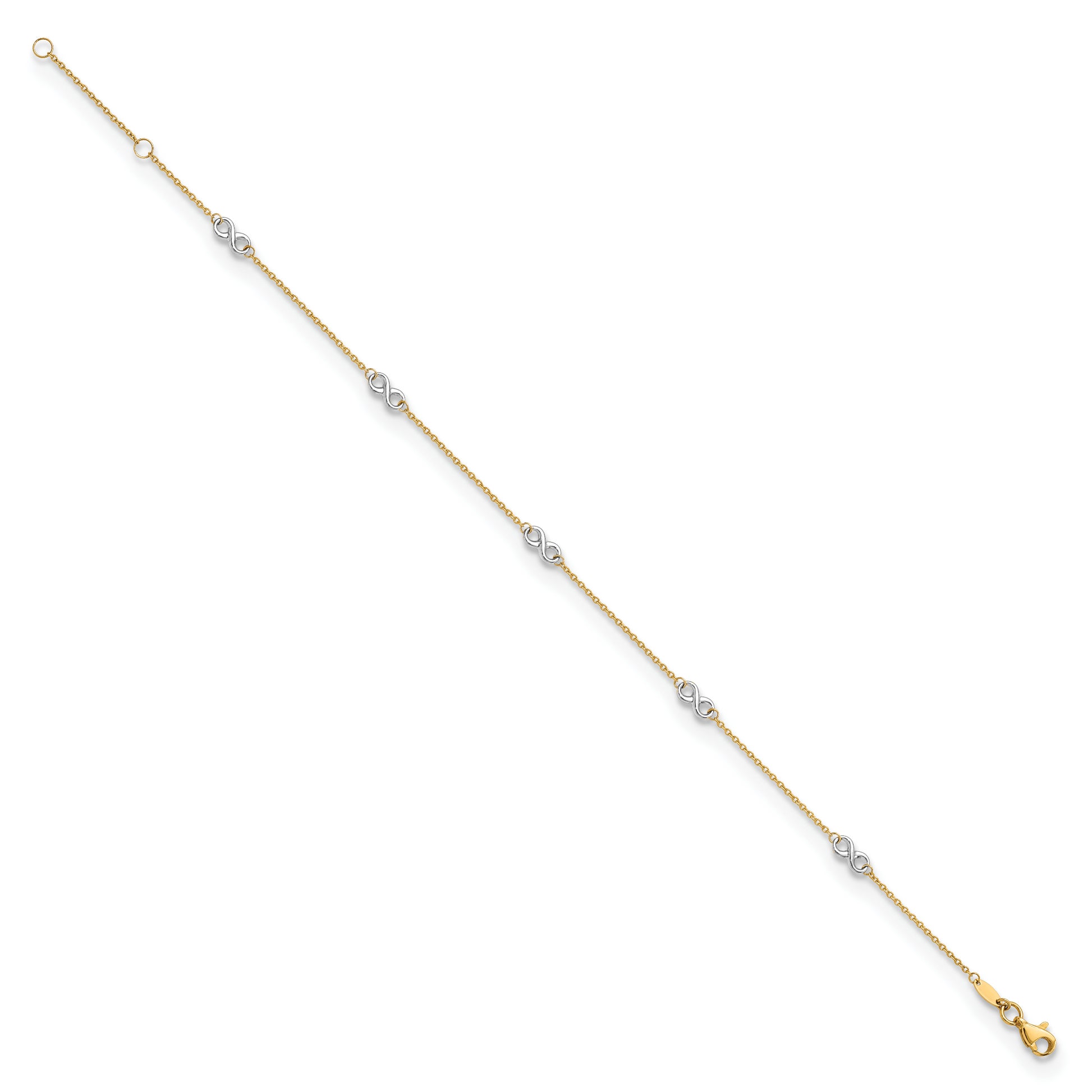 14K Two-tone Polished Infinity 9in Plus 1 in ext. Anklet