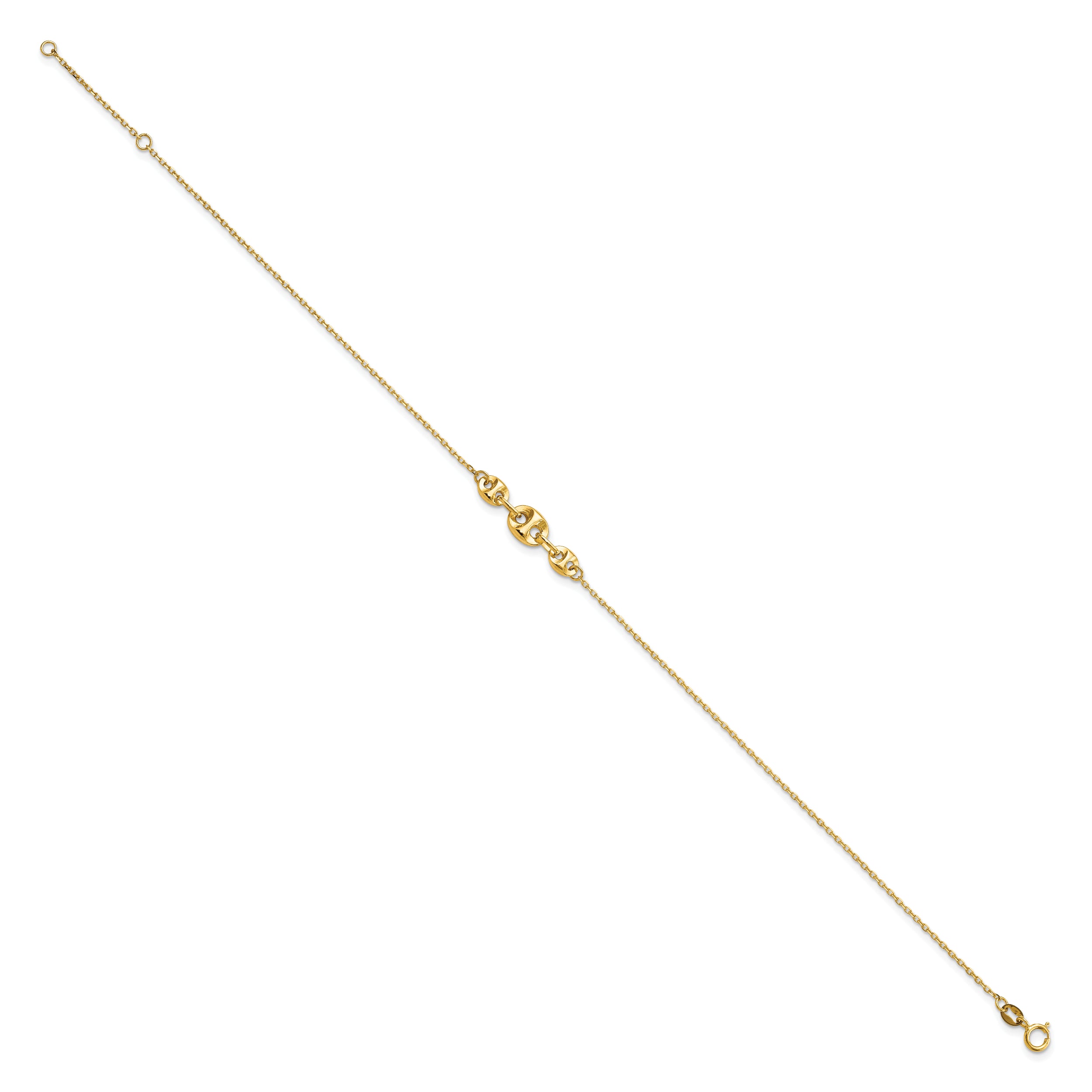 14K Polished Fancy Link 9in Plus 1 in ext. Anklet