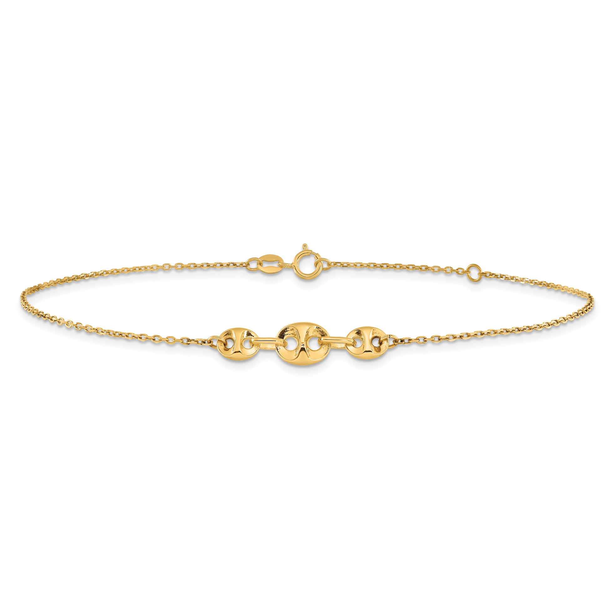 14K Polished Fancy Link 9in Plus 1 in ext. Anklet