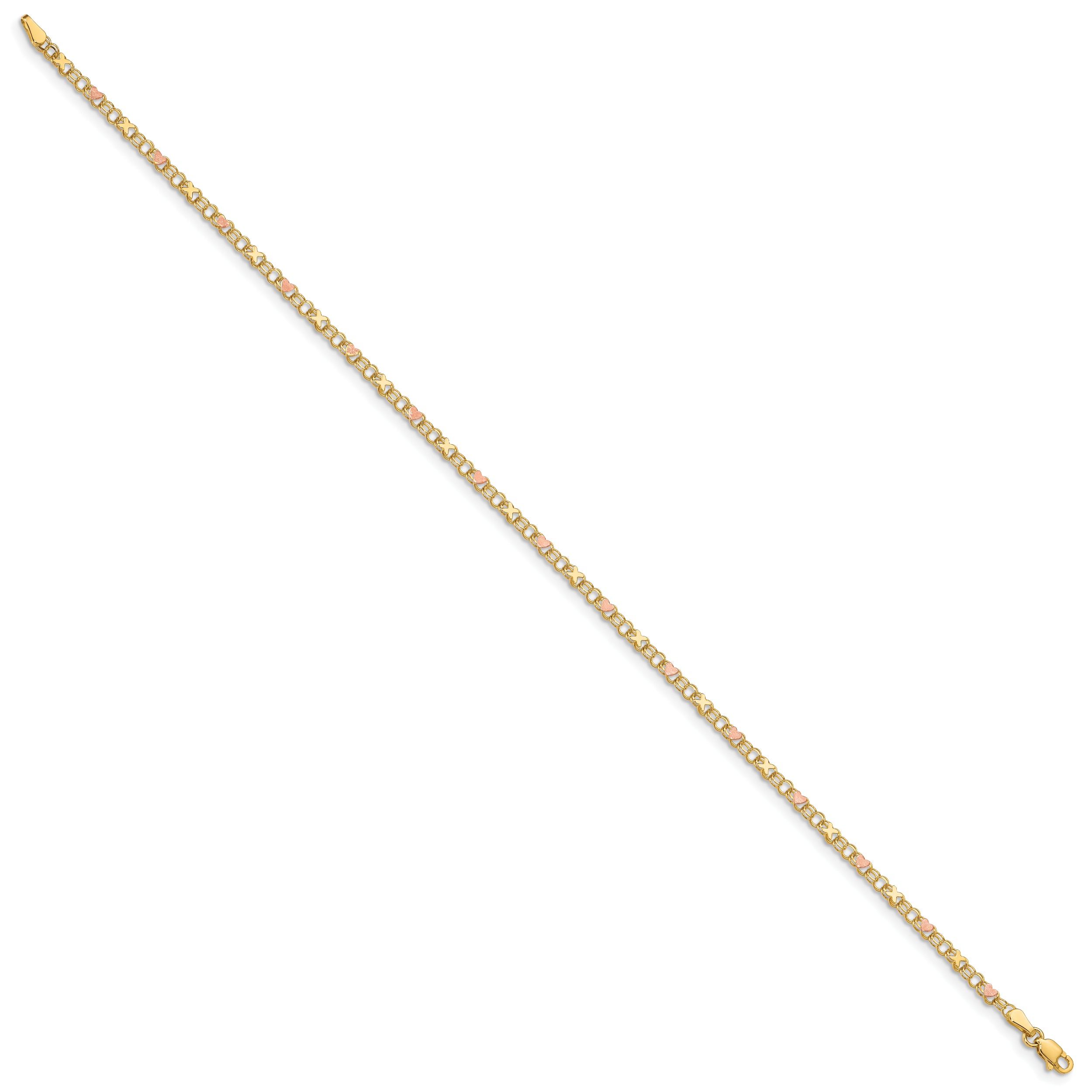 14k and Rose X's and Hearts 10in Anklet