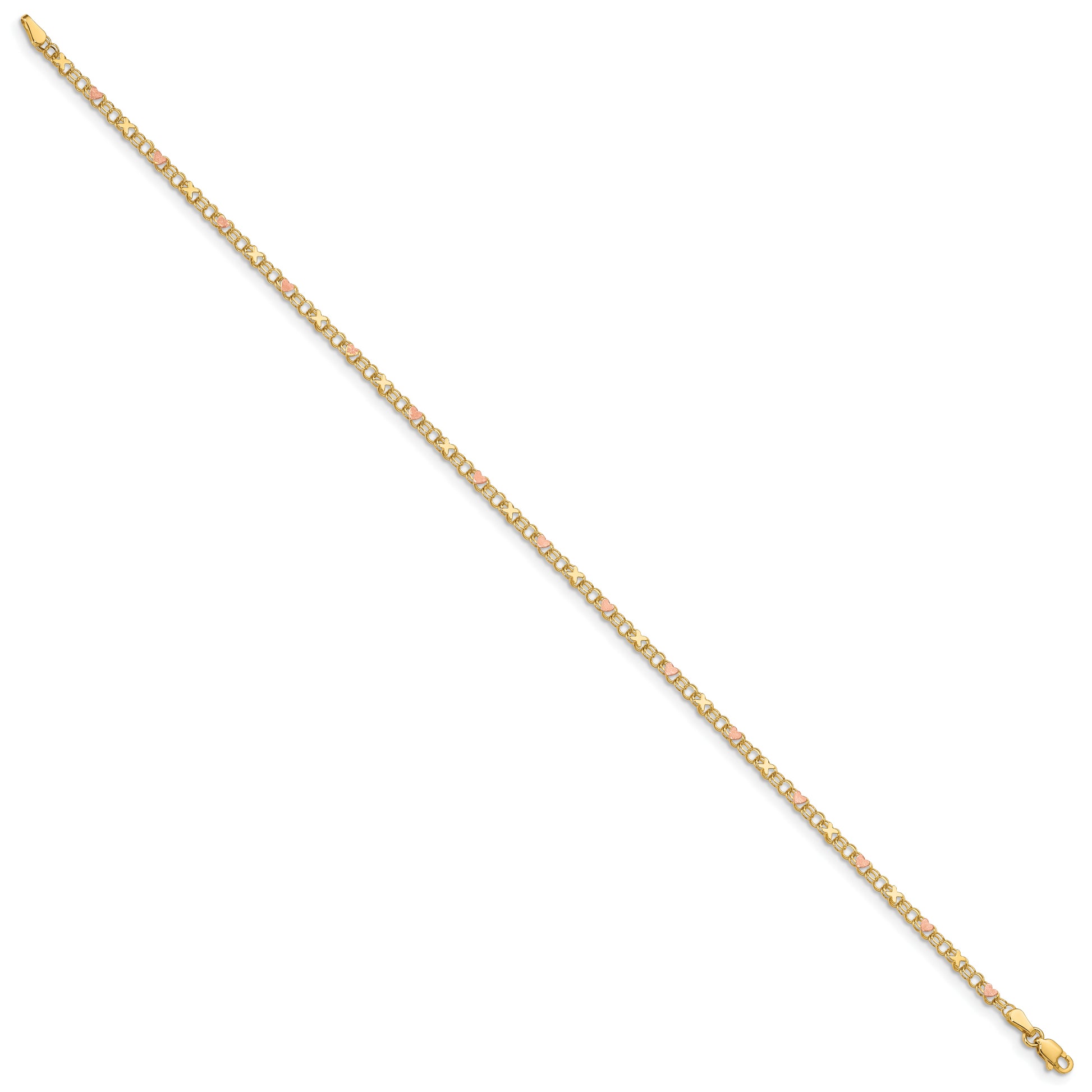 14k and Rose X's and Hearts 10in Anklet