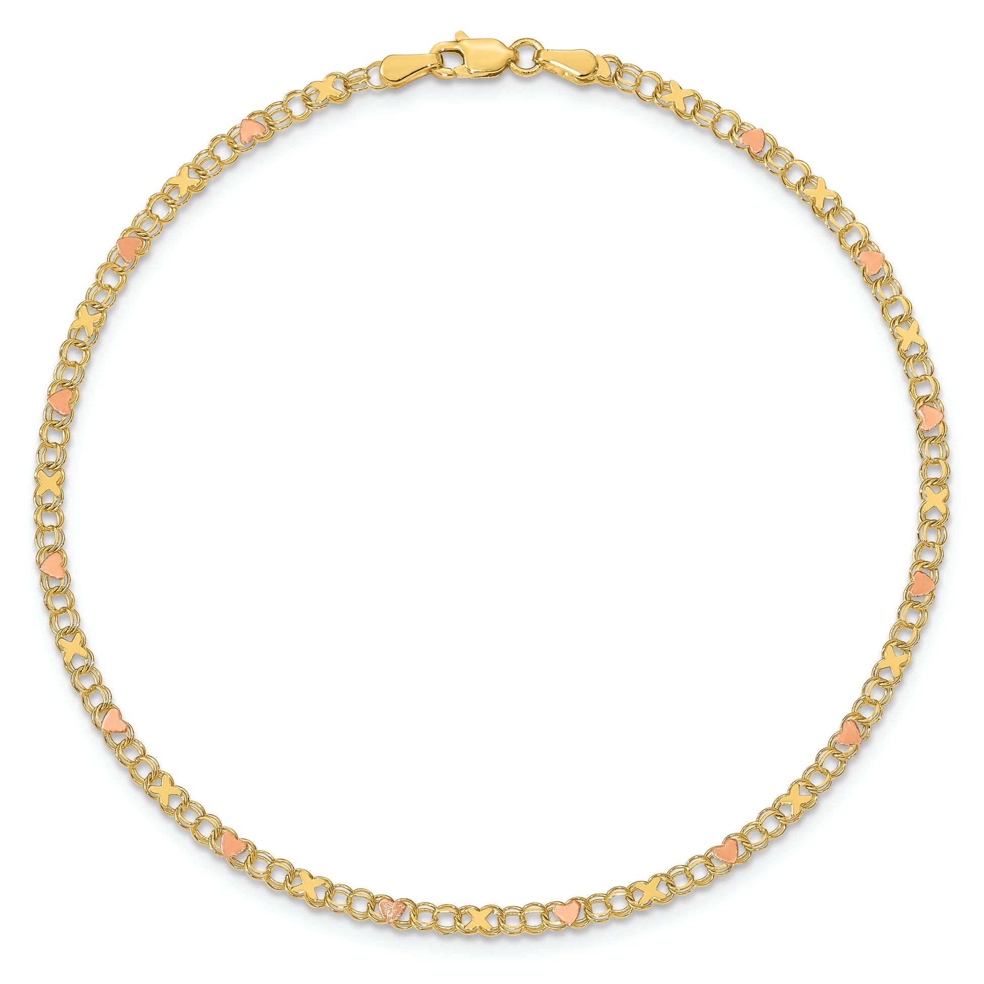 14k and Rose X's and Hearts 9in Anklet