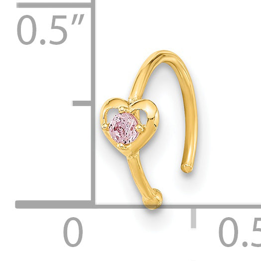 14K 20 Gauge Hoop with Heart CZ Nose Ring Body Jewelry