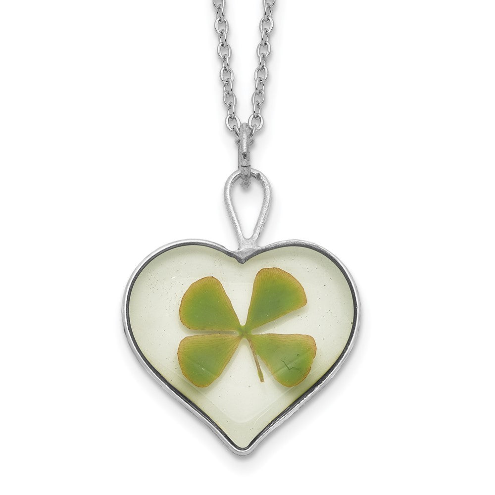 Silver Trim Four Leaf Clover Heart 20 inch Silver-plated Chain Necklace