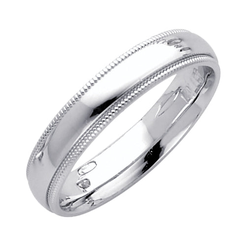 14K White Gold 4mm Comfort Fit Milgrain Wedding Band