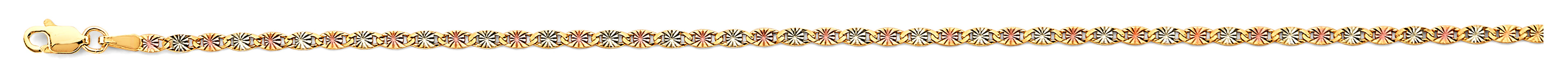 14K Tri-Color Gold 2.3mm Flat Valentino Star Diamond-Cut Chain
