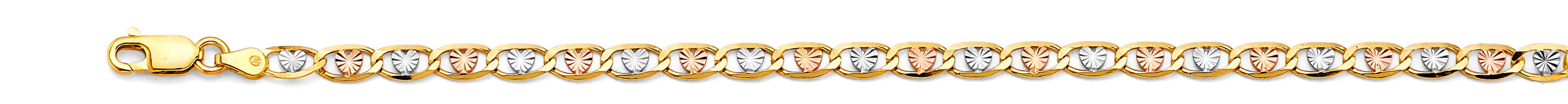 14K Tri-Color Gold 4.2mm Heart Valentino Star Diamond-Cut Chain