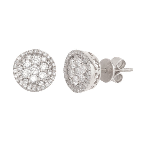 14KW 1.00CTW DIAMOND ROUND CLUSTER EARRINGS