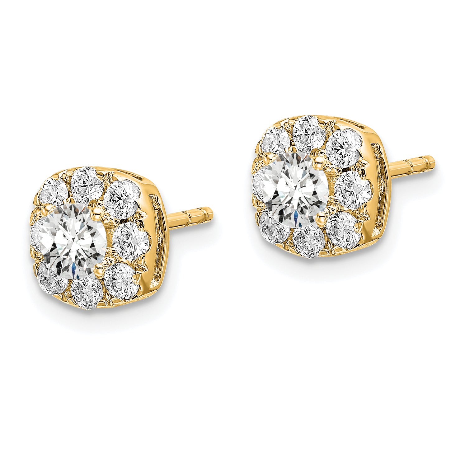14k 1 ct Lab Grown Diamond VS/SI+ G+ Complete Cushion Halo Post Earrings