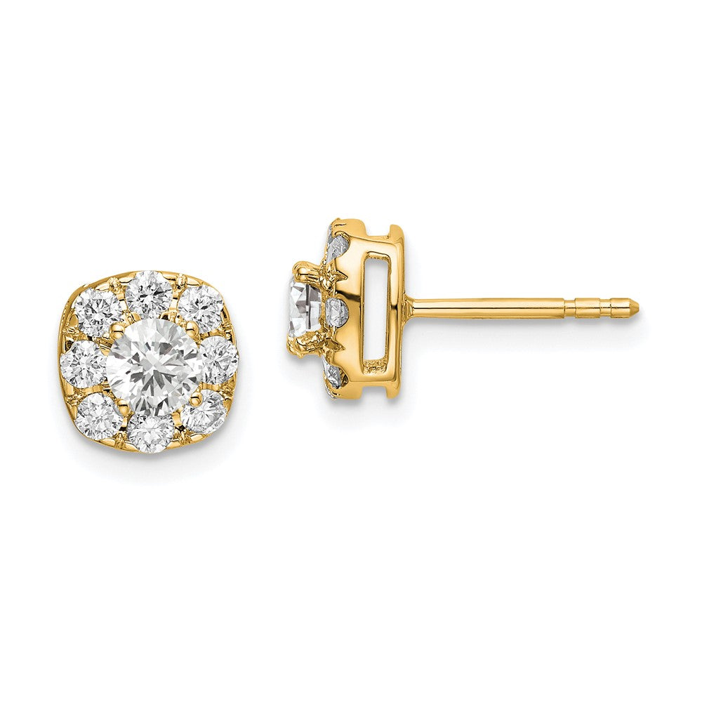 14k 1 ct Lab Grown Diamond VS/SI+ G+ Complete Cushion Halo Post Earrings