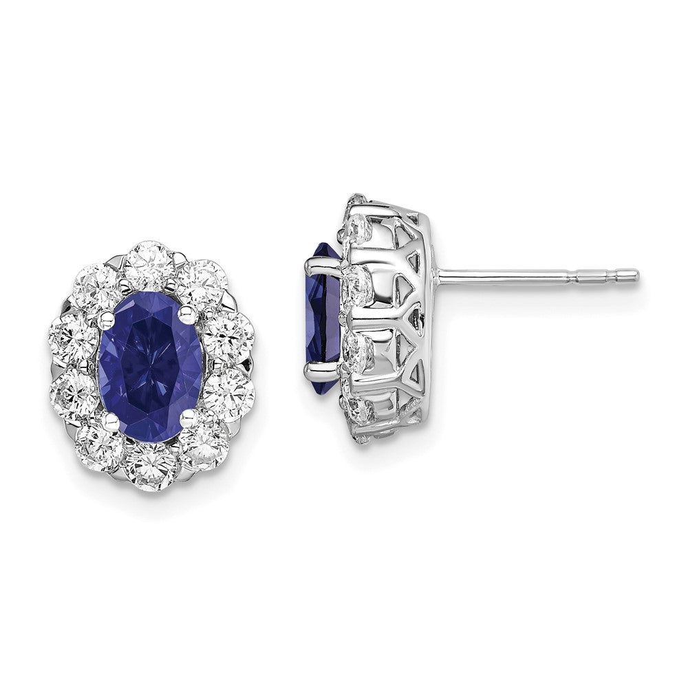 14kw 1 1/5ct Lab Grown Dia VS/SI+ G+ & Cr Sapp Halo Post Earrings