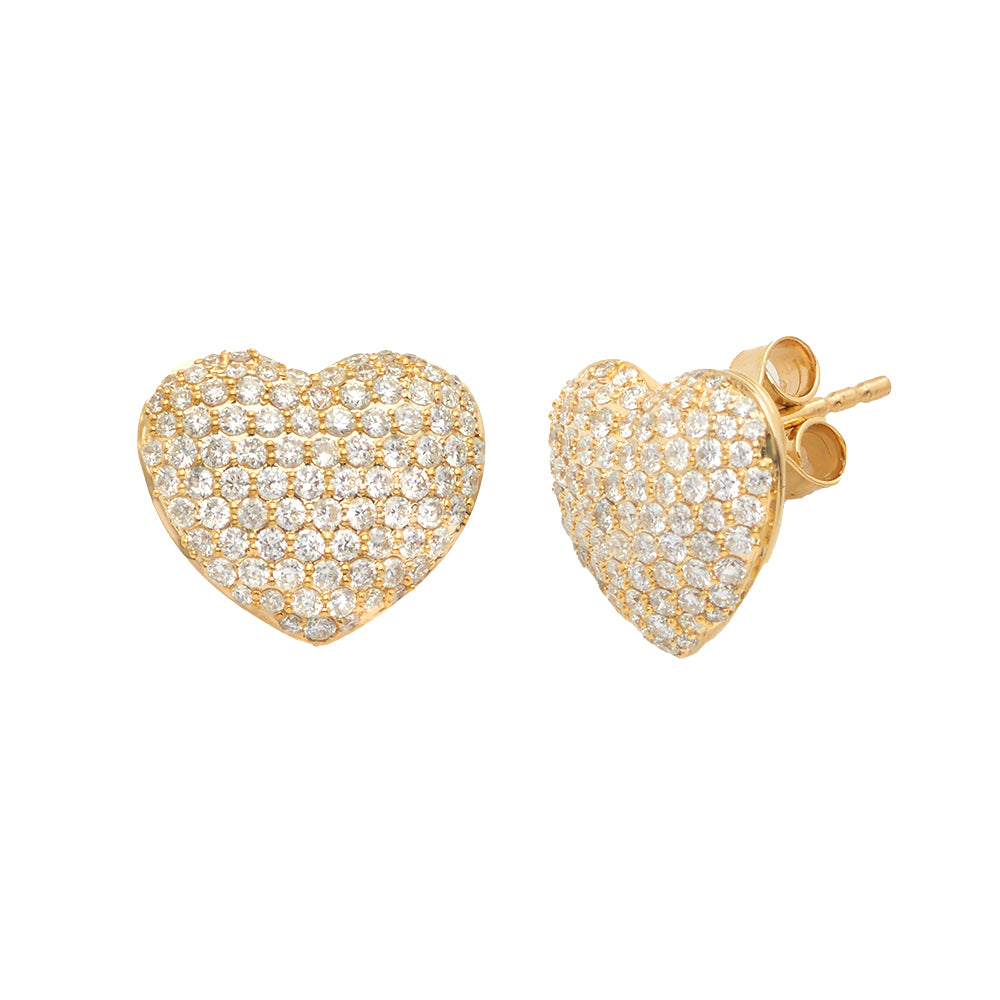 14KY 1.50CTW DIAMOND DOME HEART PAVE EARRINGS