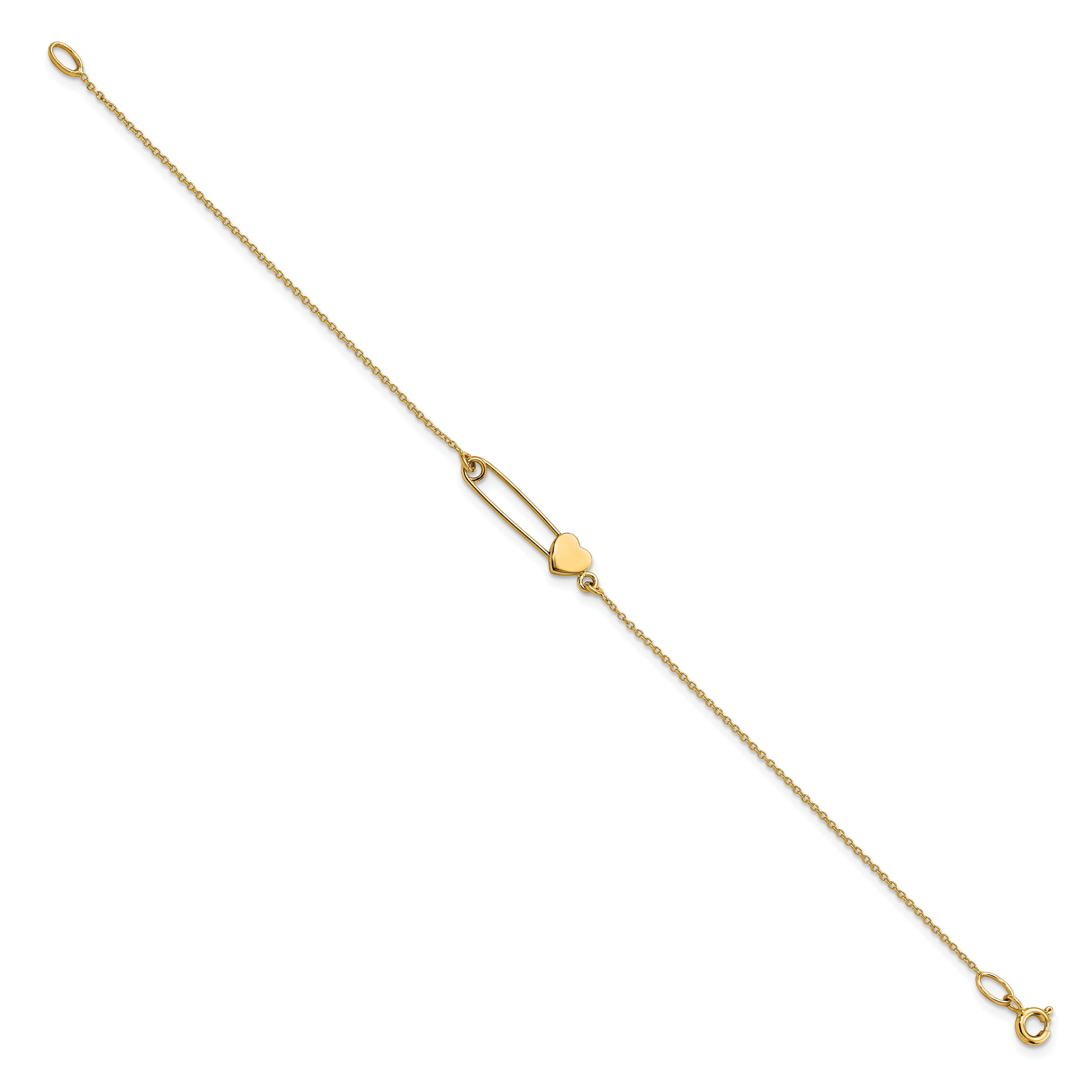 14K Safety Pin with Heart Bracelet