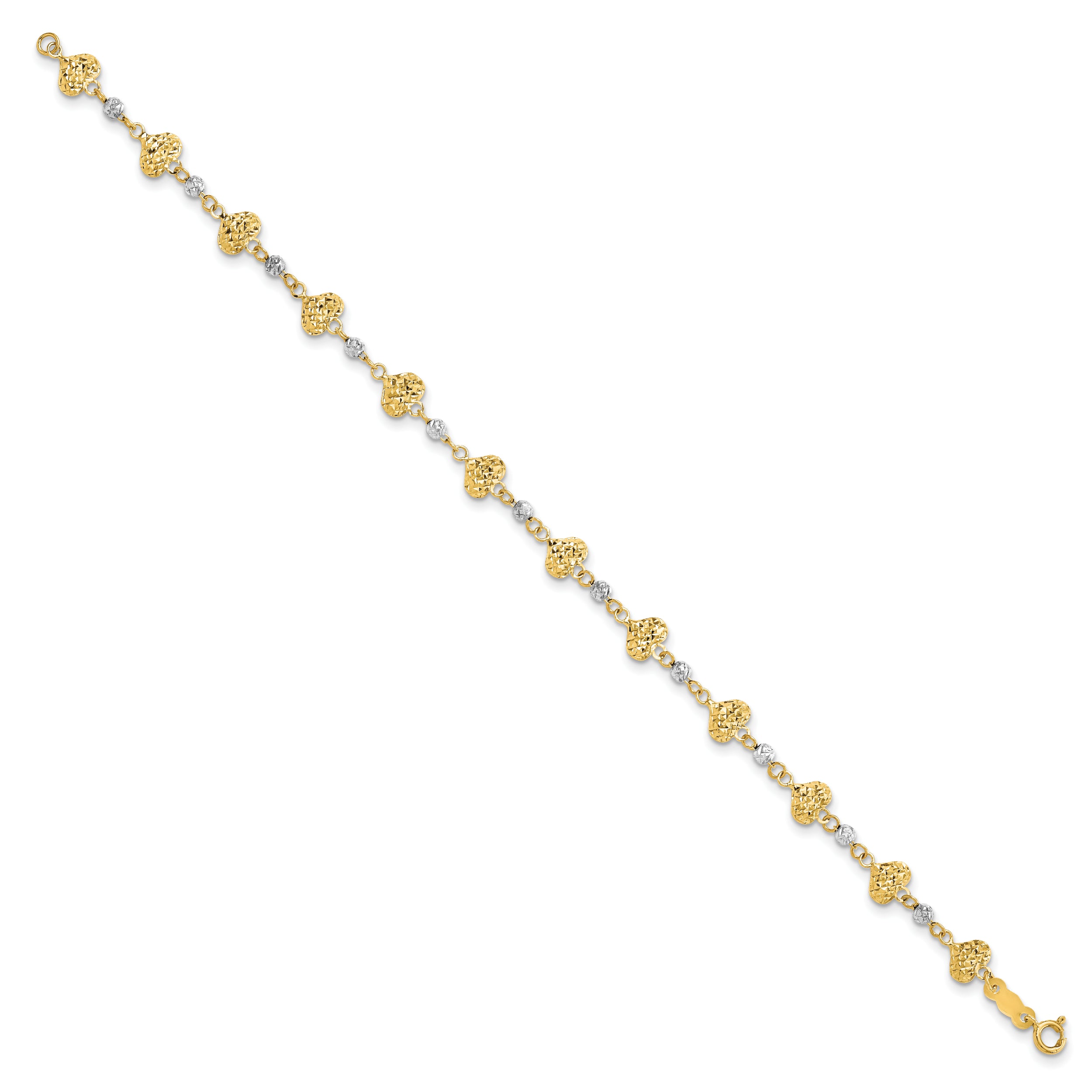 14K Two Tone D/C Heart Link Bracelet
