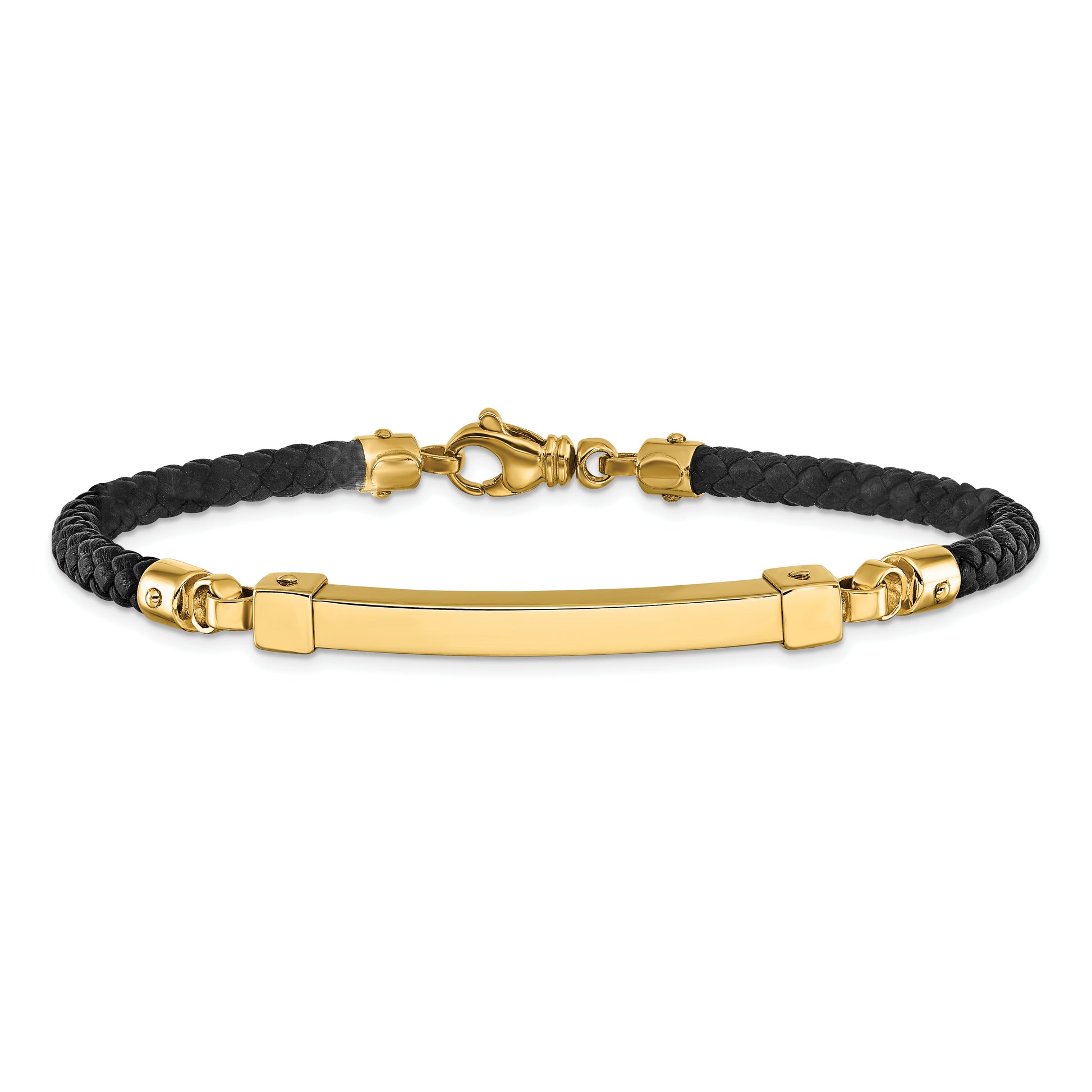 14K Polished Bar Leather Bracelet