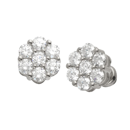 14KW 2.25-2.35CTW DIAMOND 7-STONE FLOWER EARRINGS