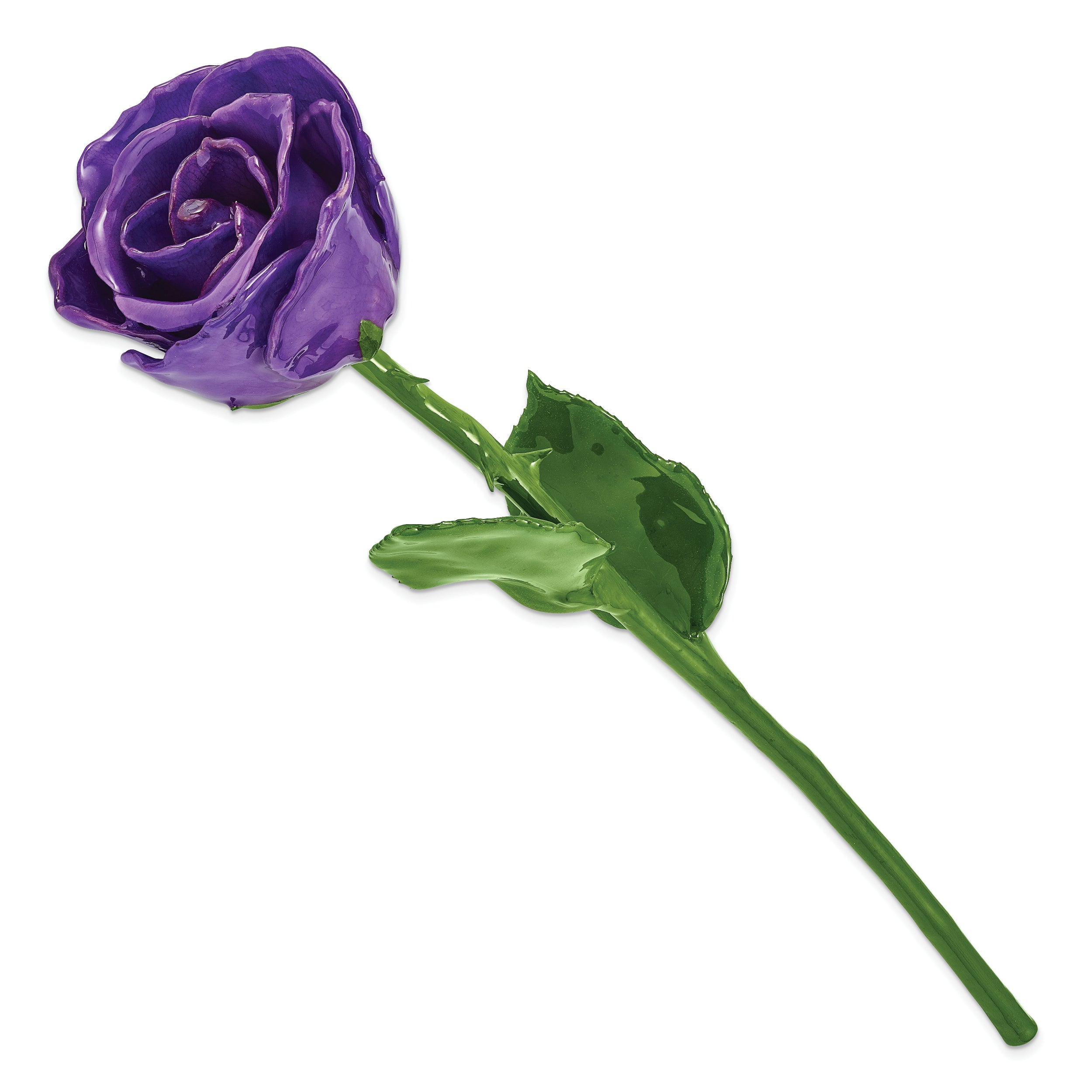 Lacquer Dipped Natural Lilac Rose w/Green Leaves and Stem
