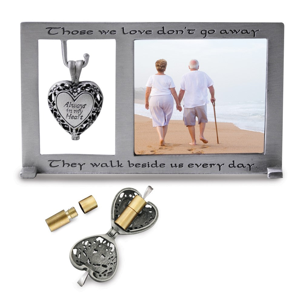 Always In My Heart Memorial Heart Ash Holder Locket Dangle 3x5 Photo Frame