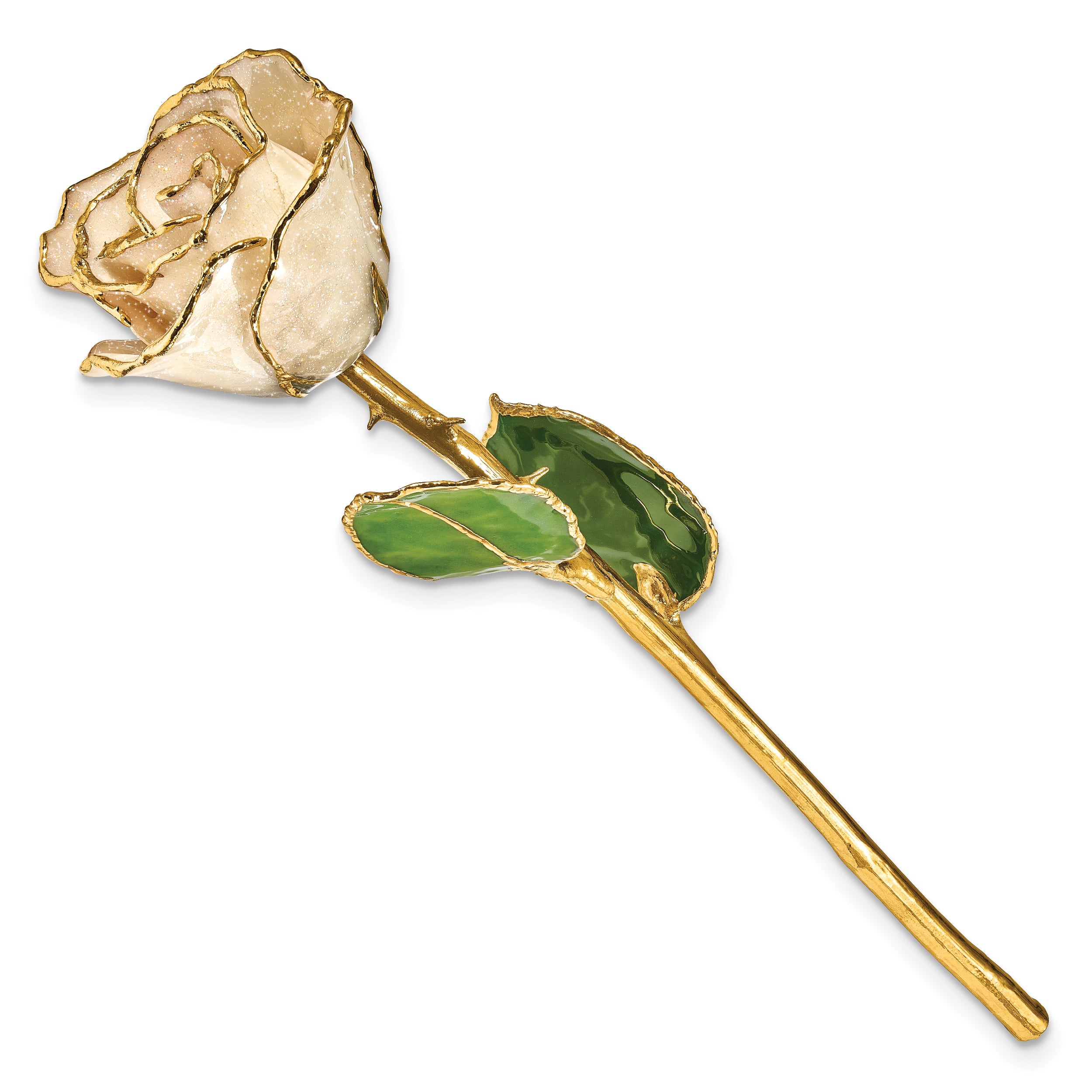 Lacquer Dipped Gold Trim with Glitter On White Rose