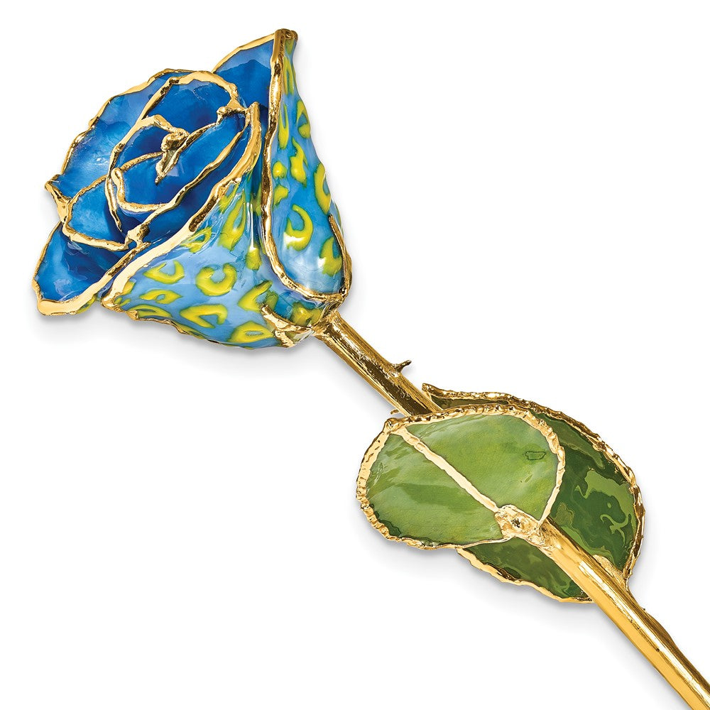 Lacquer Dipped Gold Trim Yellow and Blue Leopard Rose