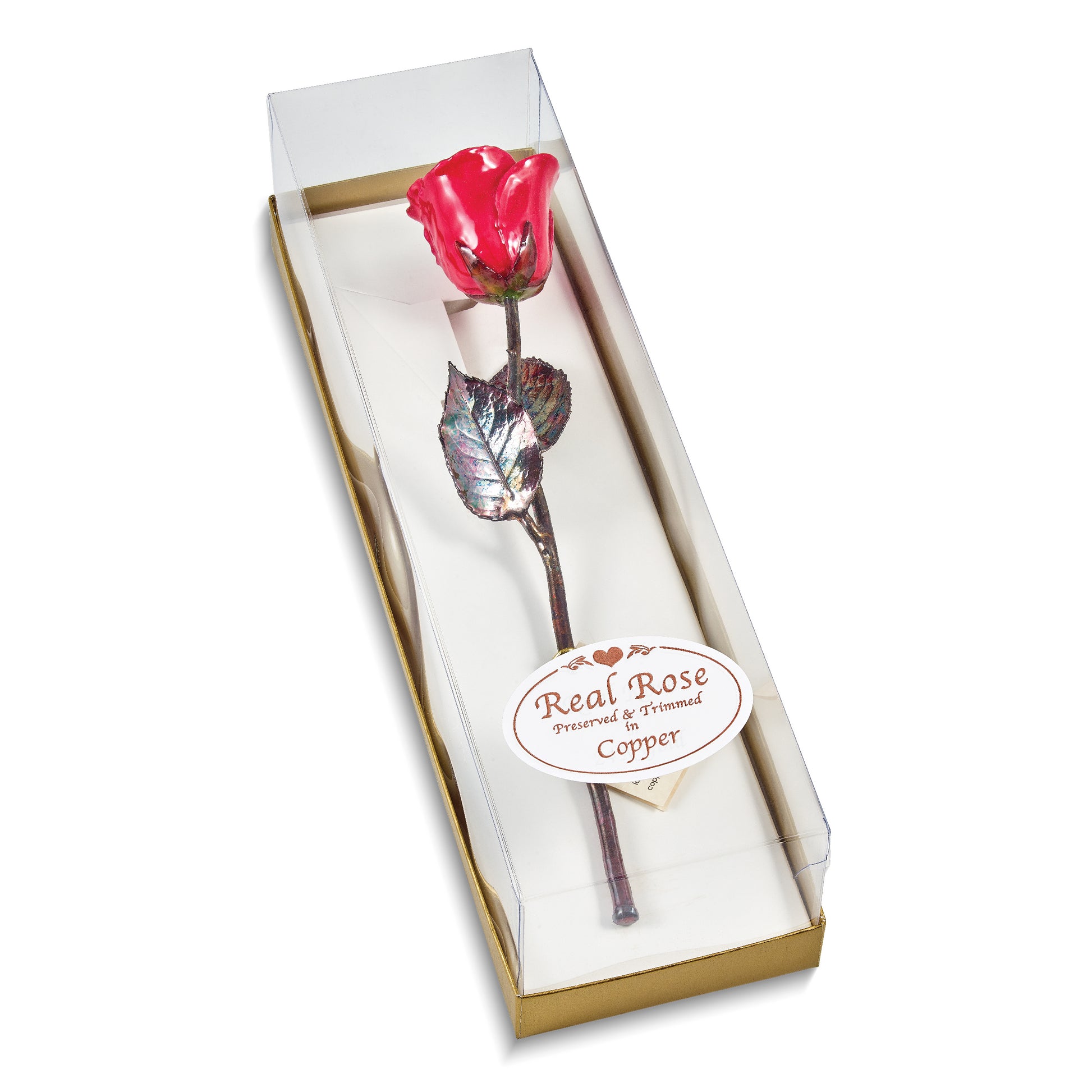 Lacquer Dipped Copper Trim Red Rose
