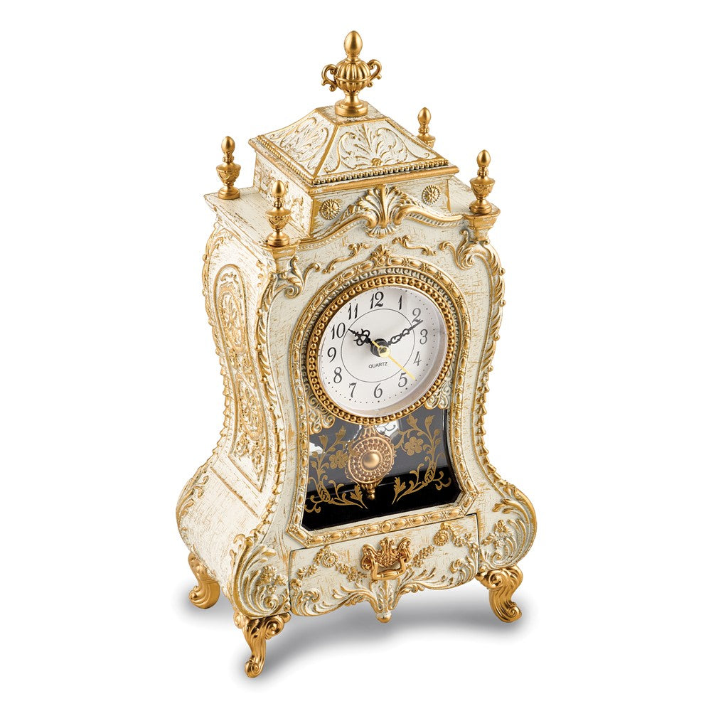 Antiqued White & Gold-tone Accent Musical Mantel Clock