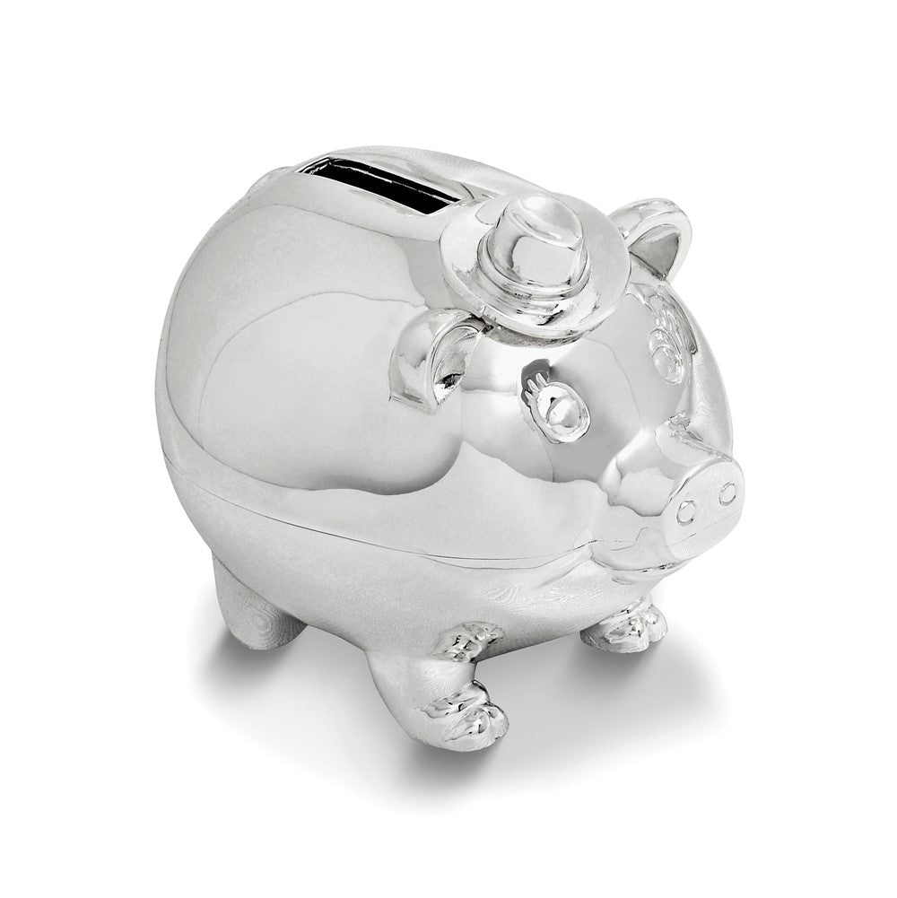 Pig Wearing Cowboy Hat Silver-plated Polished Metal Bank