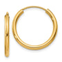 14k Polished Round Endless 2mm Hoop Earrings