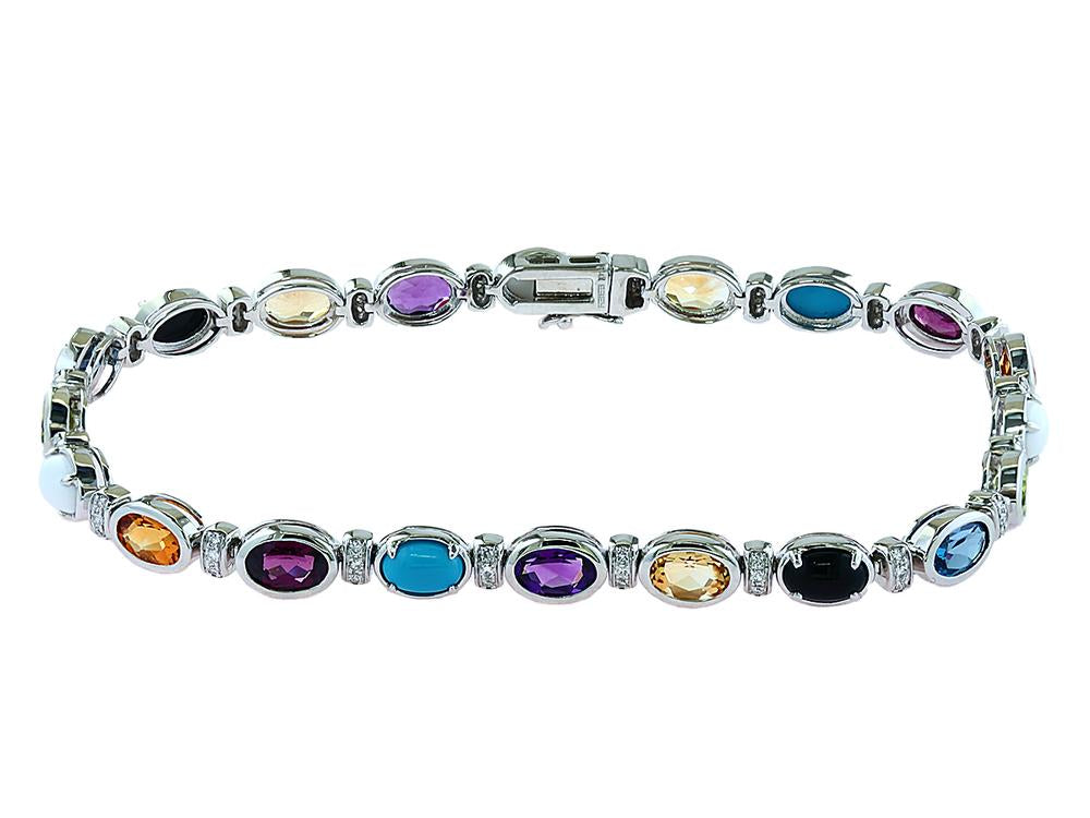 EFFY 14K WHITE GOLD DIAMOND,AMETHYST,WHITE AGATE,LONDON BLUE TOPAZ,CITRINE,MADERA CITRINE,RHODOLITE,PERIDOT,TURQUOISE,ONYX BRACELET