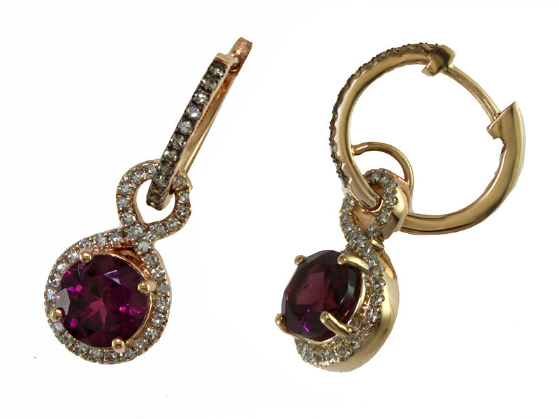 EFFY 14K ROSE GOLD DIAMOND, BROWN DIAMOND and RHODOLITE EARRINGS