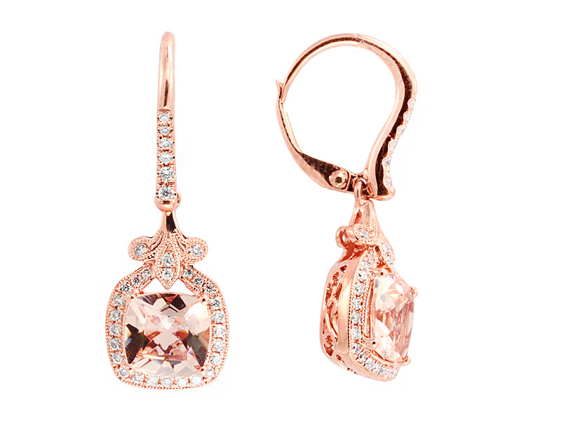 EFFY 14K ROSE GOLD DIAMOND,MORGANITE EARRINGS