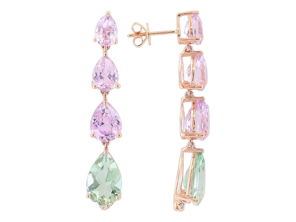 EFFY 14K YELLOW GOLD DIAMOND,GREEN AMETHYST,KUNZITE EARRINGS