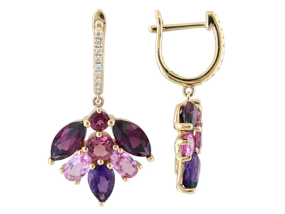 EFFY 14K YELLOW GOLD DIAMOND,AMETHYST,RHODOLITE,PINK TOURMALINE,PINK SAPPHIRE EARRINGS