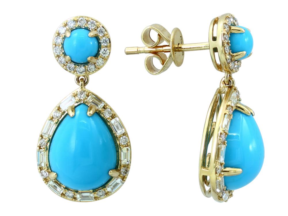EFFY 14K YELLOW GOLD DIAMOND,TURQUOISE EARRINGS