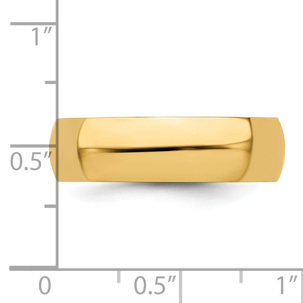 14KY 6mm Half-Round Wedding Band Size 10