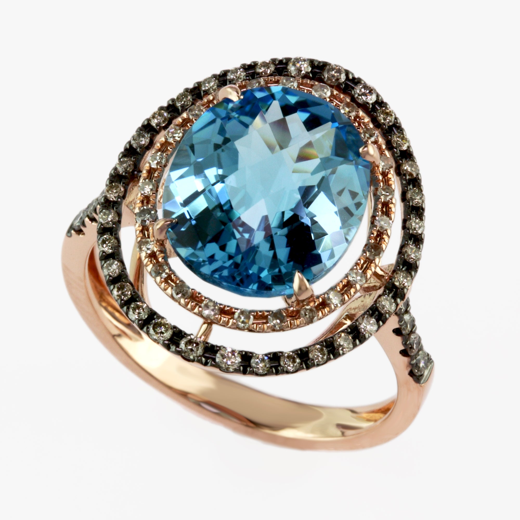 Effy 14K Rose Gold Diamond, Brown Diamond And Blue Topaz Ring