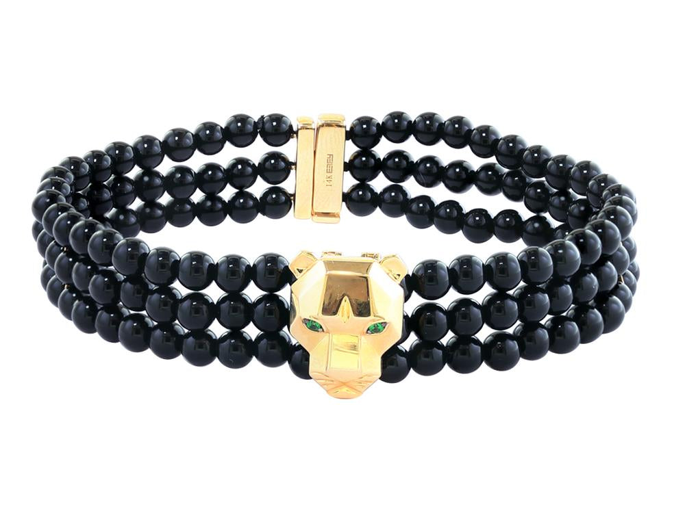 EFFY 14K YELLOW GOLD ,TSAVORITE,ONYX BRACELET