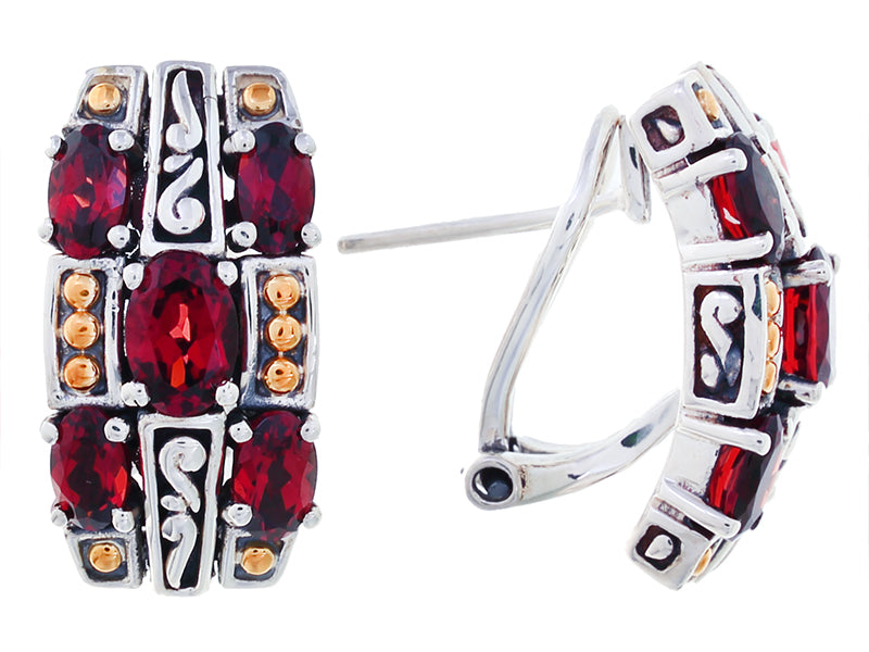 EFFY 925 STERLING SILVER/18K YELLOW GOLD ,GARNET EARRINGS