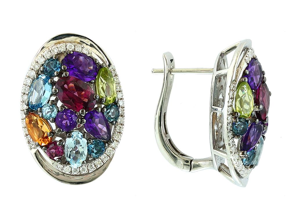EFFY 925 STERLING SILVER DIAMOND,AMETHYST,BLUE TOPAZ,LONDON BLUE TOPAZ,CITRINE,SKY BLUE TOPAZ,RHODOLITE,PERIDOT EARRINGS