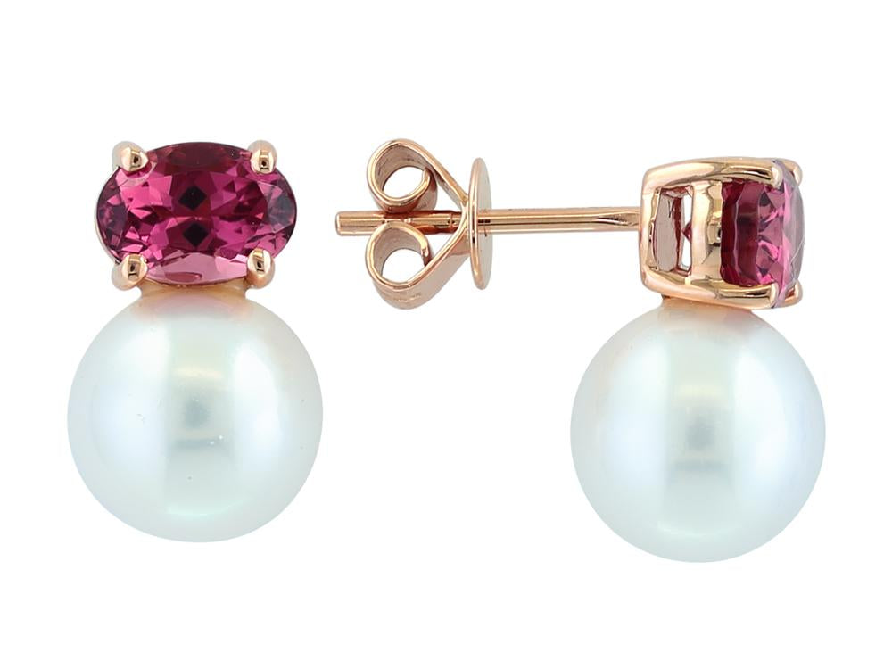 EFFY 14K ROSE GOLD ,FRESH WATER PEARL,PINK TOURMALINE EARRINGS
