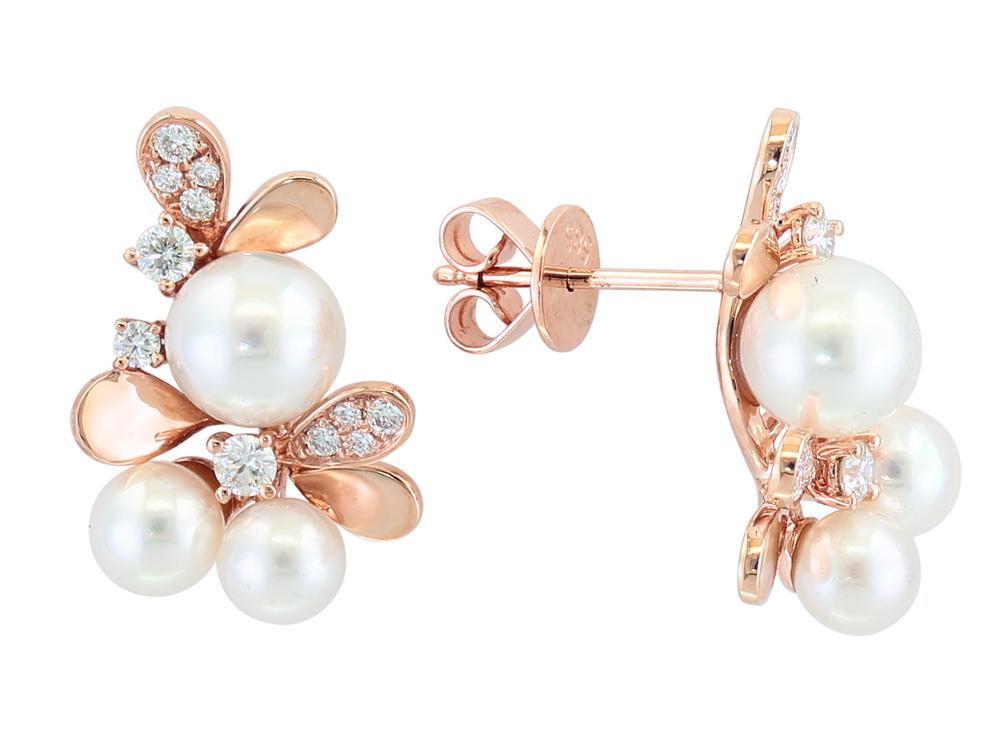 EFFY 14K ROSE GOLD DIAMOND,AKOYA PEARL EARRINGS