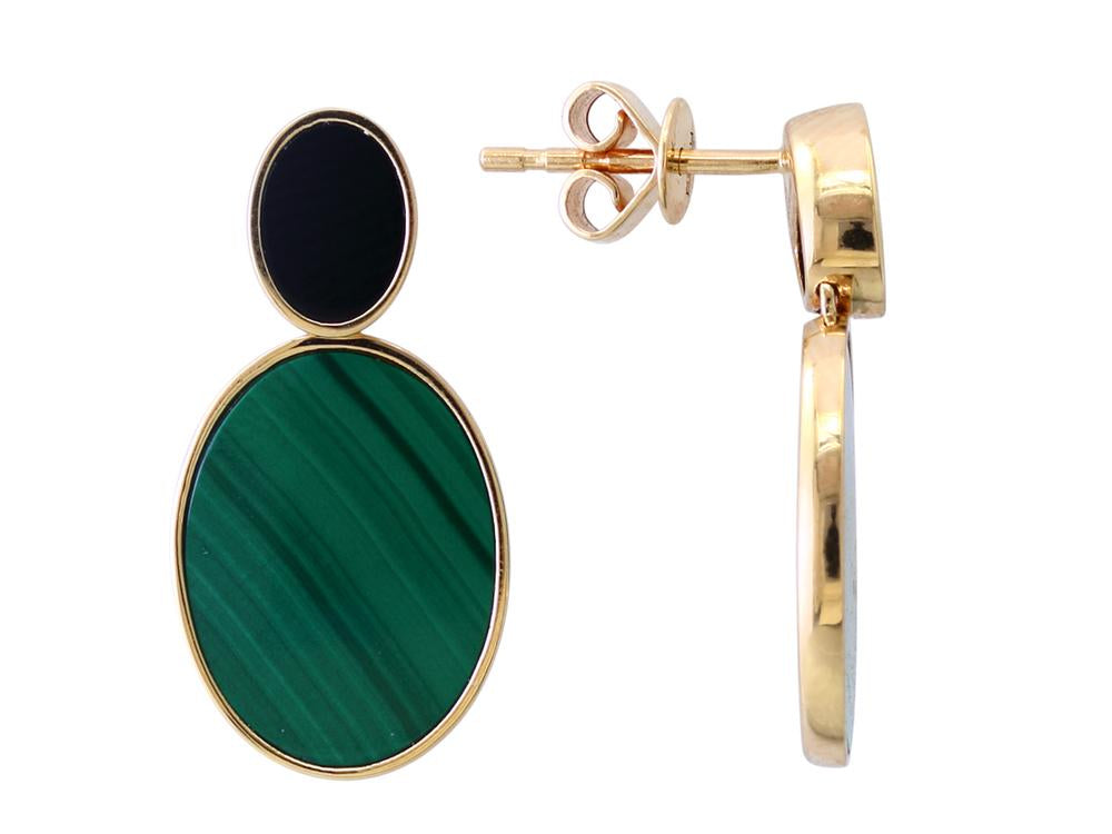 EFFY 14K YELLOW GOLD ,MALACHITE,ONYX EARRINGS