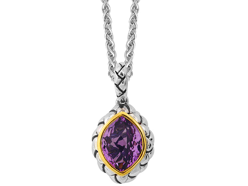 EFFY 925 STERLING SILVER/18K YELLOW GOLD ,AMETHYST PENDANT