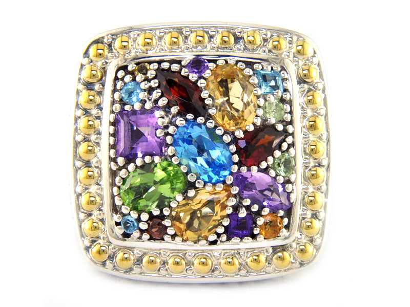 EFFY 925 STERLING SILVER/18K YELLOW GOLD ,AMETHYST,BLUE TOPAZ,CITRINE,GARNET,PERIDOT RING SIZE 8