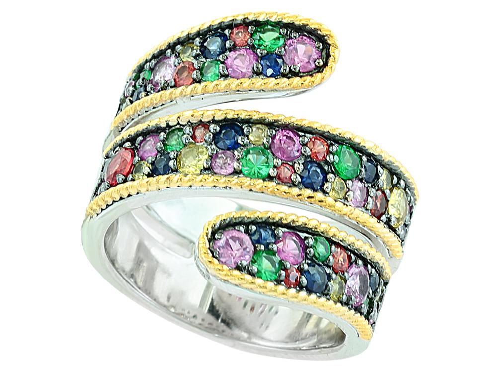 EFFY 925 STERLING SILVER/14K YELLOW GOLD ,SAPPHIRE,YELLOW SAPPHIRE,PINK SAPPHIRE,ORANGE SAPPHIRE,TSAVORITE RING