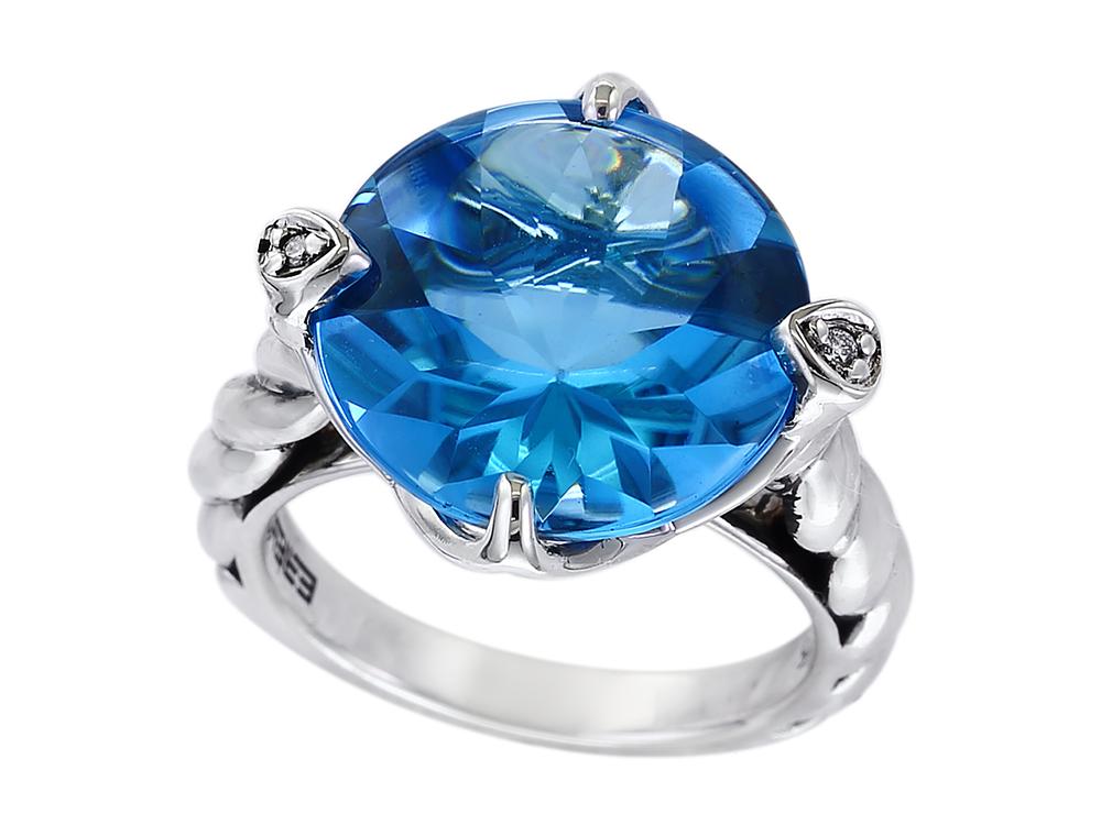 EFFY 925 STERLING SILVER DIAMOND,BLUE TOPAZ RING